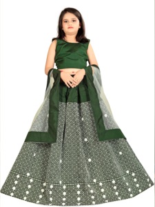 Conjunto de Lehenga Choli Verde para Niñas, Listo para Usar, Estilo Shoryam, Moda Étnica India, Ghagra con Bordado de Estrellas, Largo hasta el Suelo, para Fiestas y Ocasiones Especiales - Product Image 2