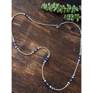 Collier style Navajo en lapis-lazuli et perles d'eau douce, avec chaînes en argent sterling en forme de boule/ancrage/chiffre, design perlé tendance pour cadeaux - Product Image 3