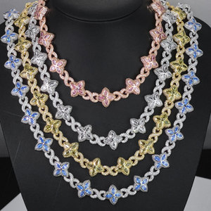 Four Leaf Clover Link <b>Necklace</b> Colour Gemstone Flower Chain 925 Silver Moissanite Luxury <b>Statement</b> <b>Necklace</b> for Men Women Gift - Product Image 6