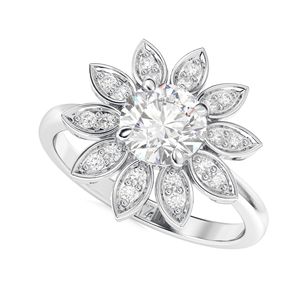 Bague de fiançailles pour femme en argent sterling et or rose, style floral, avec diamant de laboratoire taille ronde, par RITZIN - Product Image 4
