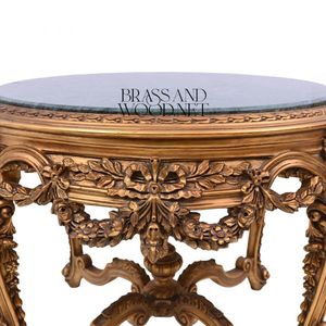 Mesa de entrada clásica de lujo con tablero de mármol y base de madera tallada a mano - Product Image 5