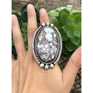 Damian Cotton Men's <b>Boho</b> Style Wild Horse & Sterling <b>Silver</b> Cluster <b>Ring</b> Size 7.5 with Natural Stone Bezel Setting Everyday Wear - Product Image 2