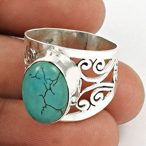 Bague de forme ovale en argent sterling 925 avec pierre turquoise tibétaine naturelle Bijoux de bohème faits à la main Fournisseurs en gros - Product Image 1