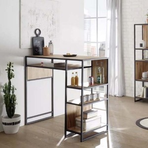 Mesa Alta Multifuncional de Estilo Industrial con Estantes de Madera Contrachapada y Patas de Hierro, 4 Compartimentos para Bar en Casa, Bodega y Centro Comercial - Product Image 6