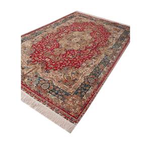 Tapis en soie noué à la main Gulmarg, rouge et orange, motif médaillon Tabriz, styles rectangulaires pour la maison, design classique rectangulaire 9x12 pour le salon - Product Image 2
