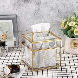 Nueva llegada de cristal elegante cuadrado decorativo tejido latón oro caja de pañuelos titular - Product Image 2