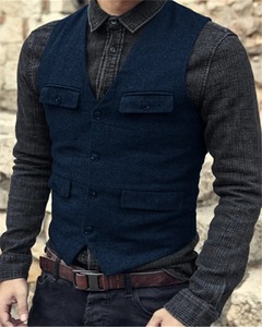 Chaleco de Traje Marrón Borgoña de Lona y Cuero, Impermeable, Transpirable, Estilo Vintage, para Invierno, Formal, de Negocios, para Hombres, para Bodas - Product Image 5
