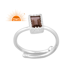 Handmade Design Fine Sterling Silver Natural Smoky <b>Quartz</b> Gemstone Bezel Setting Adjustable Wedding <b>Ring</b> for Certified Trendy - Product Image 1