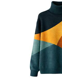 Pull en maille à col roulé pour femme, de qualité supérieure, personnalisé, à blocs de couleur, doux, chaud, pour l'hiver, décontracté, tendance, couleur sarcelle, moutarde, marron - Product Image 2