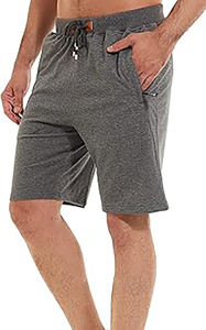 Pantalones cortos de Jogger de algodón informales para hombre con cintura elástica media patrón sólido bolsillos con cremallera y cordón para hacer ejercicio - Product Image 5