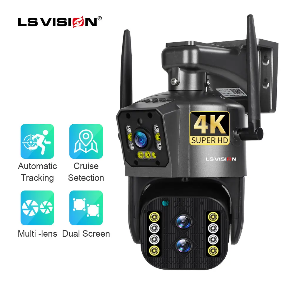 LS VISION 10X 4K Amazon vendita vantaggiosa telecamera di rete wifi doppio obiettivo zoom ottico ptz monitoraggio del movimento telecamera di sicurezza esterna
