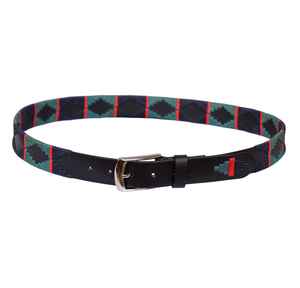 Cinturón de Polo Argentino de Cuero Marrón de Lujo con Diamantes Pampa en Verde Bosque, Azul Marino, Blanco y Rojo, Directo de Fábrica - Product Image 3