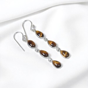 Pendientes largos de plata 925 con colgante y gota de pera, piedras preciosas, Ojo de Tigre, joyería - Product Image 3