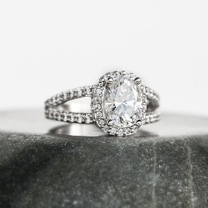 <b>Oval</b> Cut Split Shank Halo <b>Moissanite</b> <b>Engagement</b> <b>Ring</b> - Product Image 5