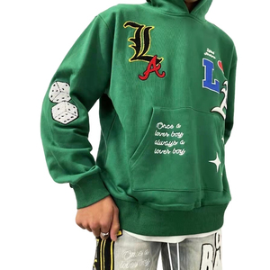 Sweat à capuche personnalisé en coton épais 100% avec broderie chenille 3D, style streetwear décontracté d'hiver avec doublure en satin - Product Image 6