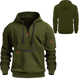 <b>Mens</b> Heavyweight <b>Half</b> <b>Zip</b> Hoodie Regular Fit Cotton Fleece Breathable Outdoor <b>Sweatshirt</b> Side Pockets Soft Warm Interior Ribbed - Product Image 1