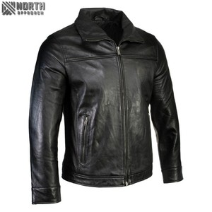 Veste en cuir zippée de haute qualité pour hommes 100% veste en cuir noir véritable avec poches latérales veste Letterman chaude pour hommes - Product Image 3