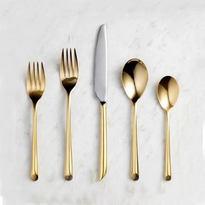 Unique Handles Stainless Steel <b>Set</b> Of 5 Flatware <b>Cutlery</b> Spoon Knife Fork Perfect For Wedding Tabletop Use <b>Gold</b> Color Plated - Product Image 3