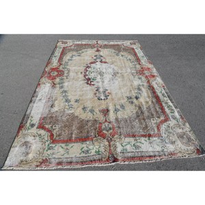 Alfombra turca Vintage Beige rojo 6x9ft área grande diseño de retazos de lana látex para pasillo dormitorio forma Rectangular habitación cabecera - Product Image 1