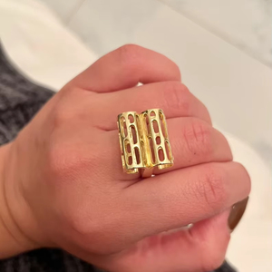 Bagues en grappe plaquées or jaune 18 carats de style rétro vintage pour femmes accessoires de bijoux de mariage et de fiançailles en alliage véritable - Product Image 5