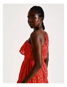 Vestido de Verano 2025 Ecológico Vintage de Algodón Casual con Hombro Descubierto, Falda con Volantes y Detalle de Fruncido en el Escote - Product Image 5