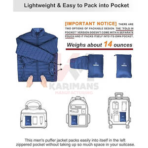 Fall Winter Spring Men's Puffer <b>Jacket</b> <b>Packable</b>, Quilted, Lightweight Coat Direct Manufacturer OEM/ODM Elastic Cuffs - Product Image 2
