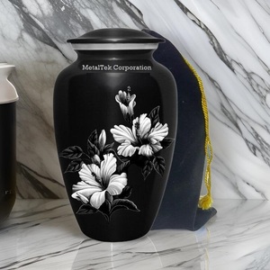 Hawaiian Hibiscus Flower Black & White Classic Floral Cremation Urn American Style Adult Funeral Burial Ashes Storage Metal <b>Jars</b> - Product Image 4