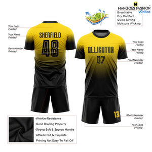ชุดเสื้อฟุตบอลสีดำสีทองพิมพ์ลายแบบถ่ายเทความร้อนกางเกงขาสั้นมีสายรัดเอวยางยืดปรับสีได้ใส่สบายที่สุด - Product Image 2