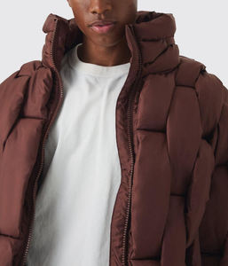 Unisex Winter Custom Made Logo Hooded Windproof Canvas Bomber Puffer <b>Jacket</b> with <b>Mandarin</b> <b>Collar</b> Plus Size Quality - Product Image 2