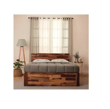 Ensembles de lit de luxe avec dossier haut et rangement pour les couples Nouveau design Lit en bois de manguier naturel poli Meubles de maison pour chambre à coucher