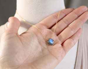 Labradorite <b>Layering</b> <b>Necklace</b> - Flashy Dainty Gemstone Pendant - 925 <b>Silver</b> and 14k Gold Filled Healing Jewelry - Product Image 4