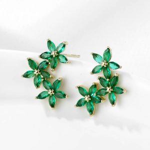 Beautiful Green Flower Lab Grown Diamond <b>Earring</b> 925 Sterling Silver Plated IGI Certified Graduation Wear <b>Cute</b> Design - Product Image 1