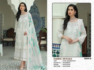 Nouveau lourd renard Georgette costume pakistanais Collection multi-fils Jari séquence broderie travail Style indien et pakistanais vêtements - Product Image 4