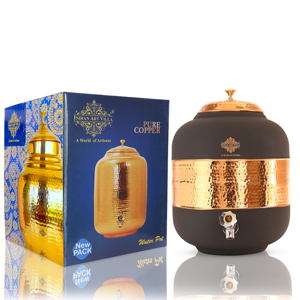 IndianArtVilla Pot d'eau en cuivre pur, semi-martelé avec une finition en soie-Choix de couleurs contemporaines, 17000 ml - Product Image 3