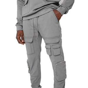 Pakistan Manufacturer 100% Cotton <b>Mens</b> Training <b>Cargo</b> Customized Multi-Pocket <b>Jogger</b> Set Breathable Hooded Winter Tracksuit - Product Image 3