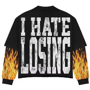 T-shirt graphique sérigraphié personnalisé du fabricant OEM T-shirt à manches longues double couche poids lourd 100% pour hommes - Product Image 3