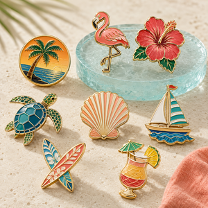 Pins Personalizados de Vacaciones Tropicales, Insignias Metálicas Coloridas de Playa de Verano y Broches de Viaje - Product Image 1