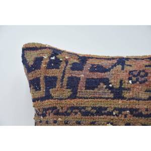 Tapis en laine Kilim marron de style bohème de 20x28 pouces tissé avec un motif vintage comprenant un oreiller Kilim en laine de style bohème - Product Image 2