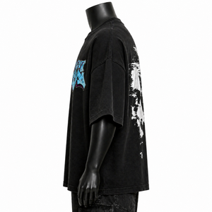 T-shirt Streetwear Vert Oversize Homme Coton Imprimé Graffiti Typographie Coupe Ample Épaules Tombantes Vente en Gros OEM - Product Image 4