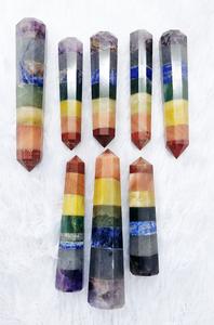 Pierre d'agate naturelle des sept chakras, cristal de guérison Reiki, baguette obélisque, pointe pour la méditation des chakras Vastu, forme de crayon - Product Image 3