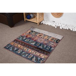 Alfombra Turca Vintage, Alfombra de 3,37x3 pies, Alfombra Ikat Azul Marrón - Product Image 4