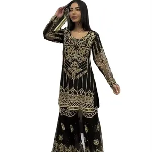 巴基斯坦婚纱沙拉拉套装，杜帕塔，序列刺绣工作印度出口商和供应商