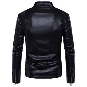 Veste en cuir véritable pour homme personnalisable, noire, coupe-vent, style printemps, avec fermeture éclair avant, traitement enduit. - Product Image 3