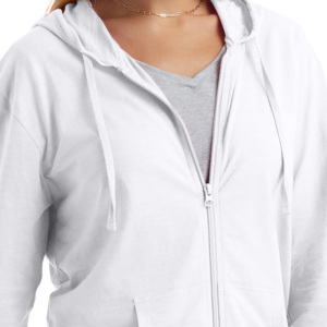 Sweat à capuche zippé pour femme avec logo personnalisé à la mode à manches longues en éponge française Sweat à capuche zippé à cordon de serrage sur le devant - Product Image 3