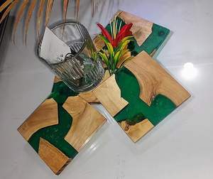 Sous-verres en bois et résine de style bohème, écologiques, fabriqués à la main, design personnalisable, pour la décoration du salon, vente en gros - Product Image 6