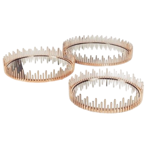 Plateaux décoratifs en métal doré rose moderne, design unique, plateau de rangement rond pour la décoration de la maison, centre de table et présentation sur table - Product Image 1