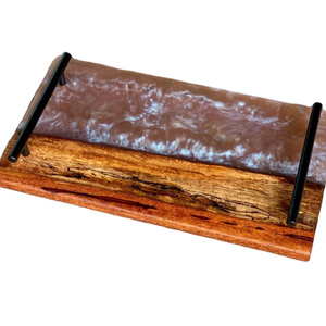 Plateau de service en résine époxy Designer demandé à chaud Plateau de service en bois d'acacia et résine avec poignée en métal fournitures de restaurant et d'hôtel - Product Image 1