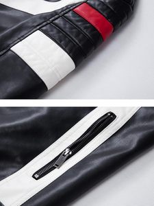 Veste en similicuir tendance pour homme, col montant, coupe ajustée, vêtements d'extérieur zippés avec lettres imprimées pour motard - Product Image 6