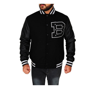 Chaqueta de béisbol varsity de cuero para hombre, personalizada, con cuello alto de lona, impermeable, de invierno, manga larga, precio mayorista - Product Image 3