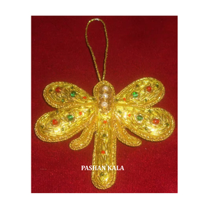 Best Quality Fabric Handmade Golden Zari Embroidery and <b>Beaded</b> Work on Unique <b>Butterfly</b> Shape Hanging Ornament for Decoration - Product Image 1